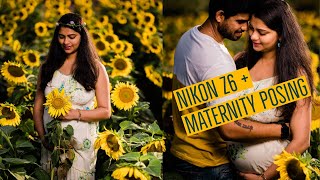 Sunflower Maternity Session Posing - With The Nikon Z6, Nikon Z85mm f1.8, and Godox AD200 - BTS