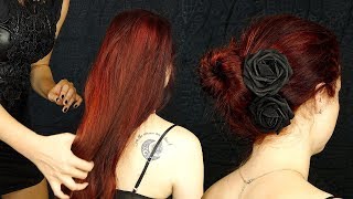 ASMR Scalp Massage, Black Roses Hair Style in Her Beautiful Red Hair!