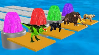 Fountain Crossing With Elephant Mammoth Cow Gorilla Dinosaur Wild Animal Games Videos