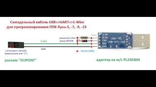 Самодельный USB-1wire кабель для программирования ППК Лунь-5, -7, -73, -9, -23