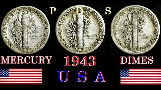 1943 P D S MERCURY DIMES