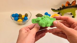 Dinosaurs for kids. Learning colours, different dino spieces. Play doh fun. Calm videos for children