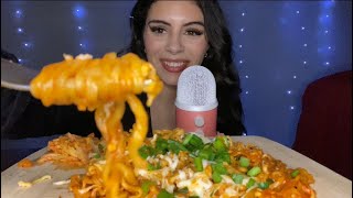 Asmr|| cheesy spicy samyang ramen and kimchi(up close eating sounds)