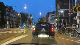 Amsterdam at night dashcam. From Surinameplein up the Overtoom toward Leidseplein in my Fiat Panda.