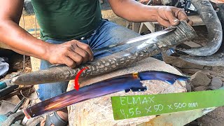 dari baja ELMAX full proses membuat golok gagang dan sarung golok dari tanduk kerbau