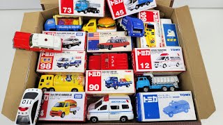 トミカ『緊急車両＆建設車両』ミニカーと同じ絵柄の箱へたくさん収納しよ☆Tomica Construction & Emergency Vehicles Stored in a Box!