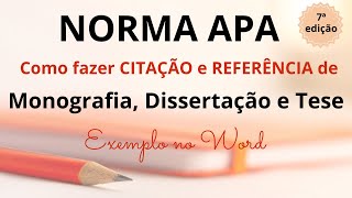 NORMA APA: Como Fazer Citação e Referência de Monografia, Dissertação e Tese / Exemplos no Word