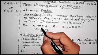 Nomenclature of alkynes chemistry class 12 chapter 16