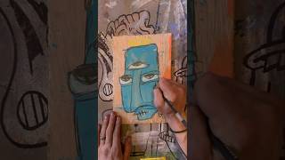 Daily Faces Challenge: Day 131/365 - Mixed Media Painting on Wood | Quick Art Timelapse 👁️ #shorts