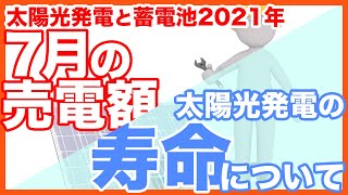 7月の太陽光発電の売電額、発電量はいくら？太陽光パネル、パワコン(パワーコンディショナー)の寿命について。戸建て家庭用Q CELLS(Qセルズ)の太陽光発電5.5kWh、BLUEV STARの蓄電池