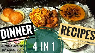 4 in 1 Special Dinner Recipes - Dal Chawal Chicken Broast Salad Recipe | Food Secrets by Saima