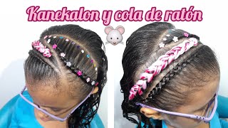 TRENZA COMBINADA CON KANEKALON Y COLA DE 🐭/BALACA CON DIFERENTES ACCESORIOS/PEINADO PARA NIÑA/BALACA