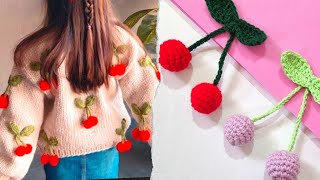 Diy crochet cherry designs and hair tie and Keychain _ Diy gift _ accessory crochet