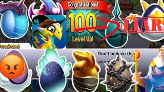 Actual rewards for lvl 100 in DragonCity. @DragonCityFan no heroic rewards, 20 gems. LIES