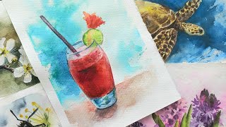 Акварельный скетч - рисуем коктейль. Рисуем акварелью - фуд скетчинг. Watercolor food sketching