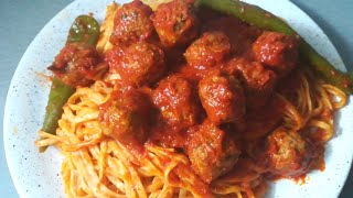 SPAGHETTI aux boulettes de viande hachée 🍝طريقة تحضير سباقتي بكريات اللّحم (بالكعابر)