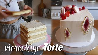 ❤️viereckige Geode Torte mit Macarons und Beeren - Edelsteintorte