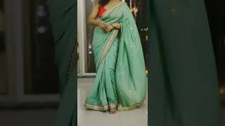 Green Dupion Silk Saree with Red readymade sleeveless blouse | How to drape a saree? #sareehaul