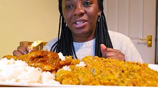 Wholesome cheap Nigeria street food mukbang | rice | beans |Chicken and a rouxh of stew