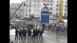 Doctor Who - 50th Anniversary filming, Trafalgar Square, 9th April 2013. Flying Tardis