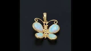 Opal 14k Gold Butterfly Pendant