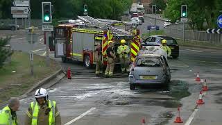 Aftermath of Ford Fusion Car Fire end of Rudmore slip road in Portsmouth 27/08/2022