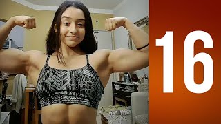 Amanda(16) - Young muscle girl flexing her big biceps