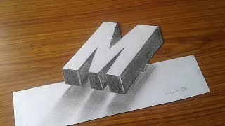 How to Draw 3D Floating Letter " M " - drawing sheet