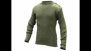 showing and talking about my  British Army Olive Rib knit wool sweater that arrived , possibly ww2