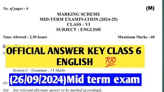 class 6 English   Marking scheme(26/09/24)Mid term exam answers English #officialanswerkey6