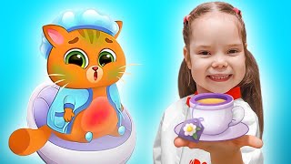 Cartoon about the cat Bubbu | Nastya treats the cat Bubbu belly