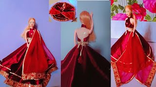 DIY Barbie Doll Designer Lehenga || How To Make Barbie Lehenga || Eshu Art&Craft #diy #dollclothes