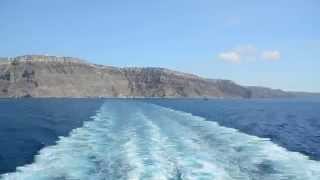 Ferry leaving the beautiful island of Santorini, Greece. Timelapse.