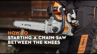 STIHL MS 180 C-BE chainsaw start: Knee start