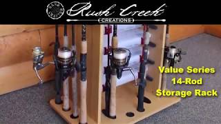 Rush Creek Creations 14 Fishing Rod Rack with 4 Utility Box Storage Capacity & Dual Rod Clips - F...