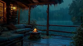 Rain in Front of the Lakeside Porch 🌦️ Rainy Day and Bonfire for Restful Sleep & Relaxation