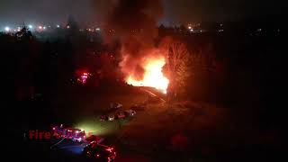 Fully involved Shop fire, McMinnville, Oregon Drone footage with radio traffic audio