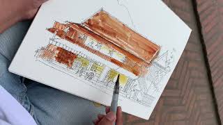 Sketching and watercolor of a traditional Lao house in architectural style EP36