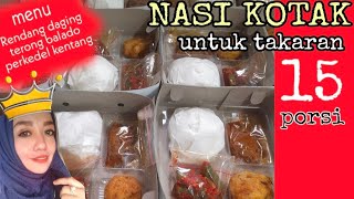 Nasi kotak untuk takaran 15 porsi #02|| menu Rendang daging , perkedel kentang, terong balado