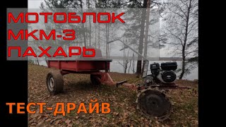 Мотоблок МКМ 3 ПАХАРЬ.  Тест-драйв с прицепом.