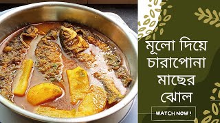 মুলো দিয়ে চারাপোনা মাছের ঝোল, Charapona fish curry with mulo @l-blog157k