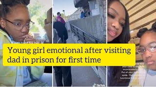 Young girl becomes emotional, as she visits dad in prison for the first time