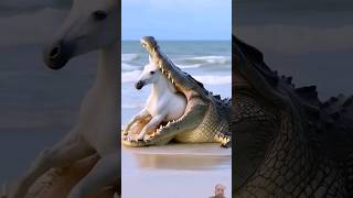 horse 🐴 vs crocodile 🐊 fight for baby #horse #crocodile #foal #sea #animals #fightscene #attack