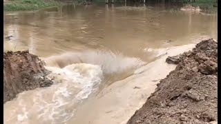 Draining a Pond!! Digging out Levee with Caterpillar 322 Trackhoe Excavator 5 acre Pond