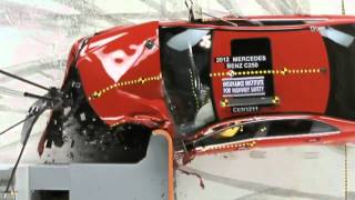 Crash Test 2012 Mercedes Benz C Class 40mph small overlap test IIHS