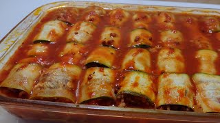 Zucchini rolls stuffed with meat and rice - Rollitos de calabacín relleno con carne y arroz