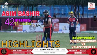 ASIM BASHIR Batting Highlights Today | 42 runs of 12 balls | Sultan Warriors vs Valley Fresh CC