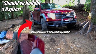 The Ford Raptor was not made for Tight Trails... *Inches from Body Damage*