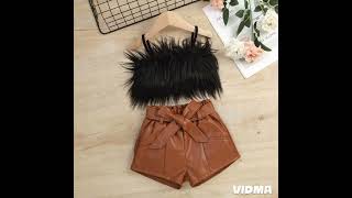 Girls matching pu leather shorts n furry top-trendy outfit for ur little girl.