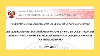 Ley 32 091 - Ley establece beneficios laborales para el docente ordinario